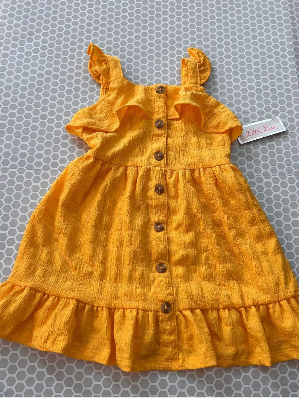 NWT Little Lass Bright Yellow Ruffle-Trim Button Dress. Size 3T